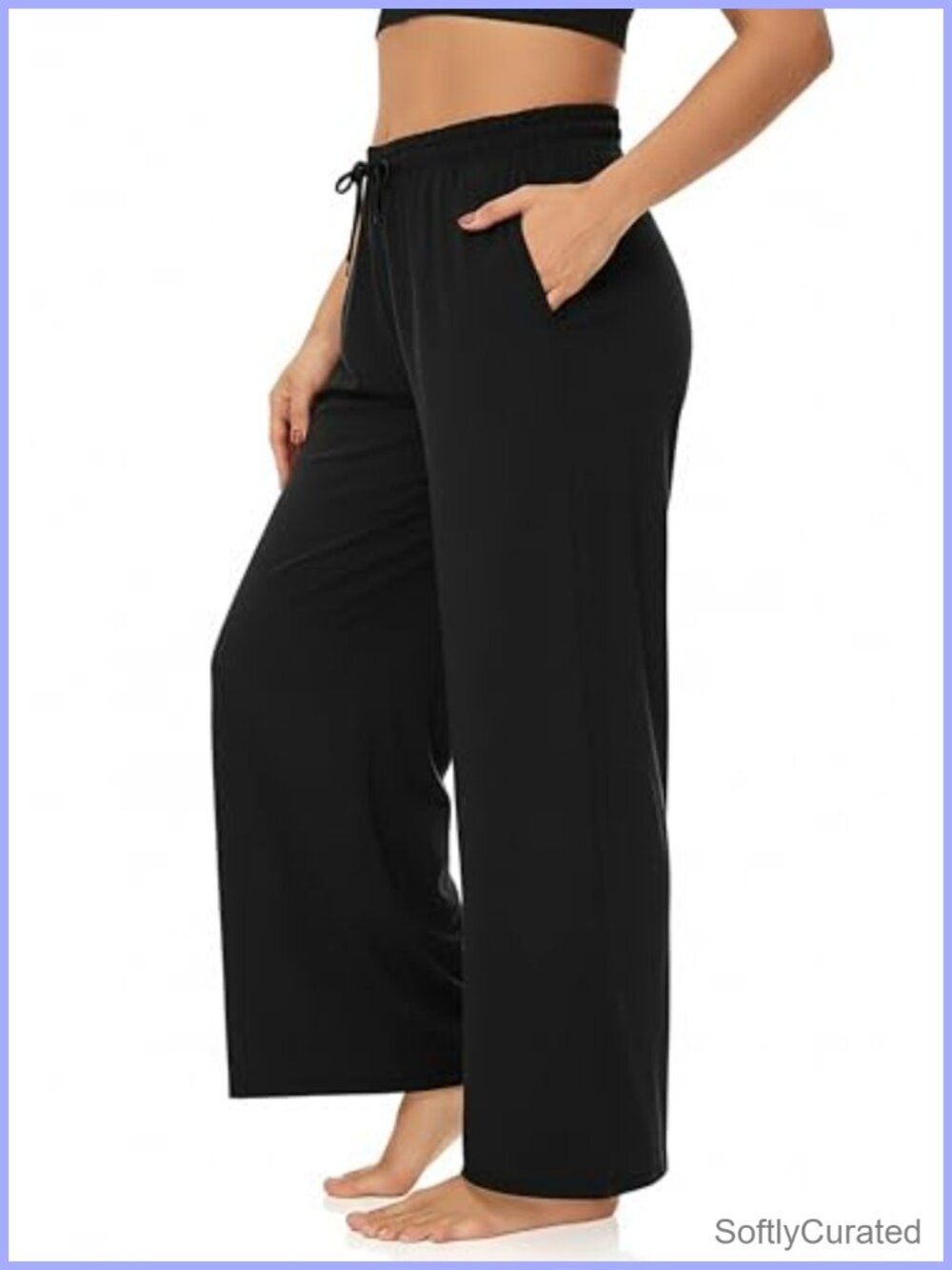 Plus Size Wide Leg Palazzo Yoga Pants High Waist Pockets Drawstring Loose Lounge